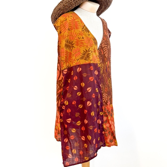 Gudrun Sjoden Organic Cotton Fall Leaf Print Tunic Kaftan Dress Medium Lagenlook - Picture 1 of 12